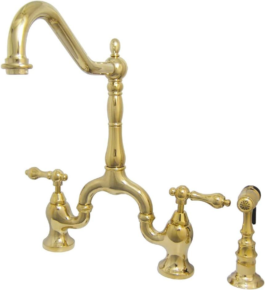Kingston Brass KS7752ALBS English Country Bridge Kitchen Faucet, Polished Brass, 8 x 8.25 x 14.5 | Amazon (US)
