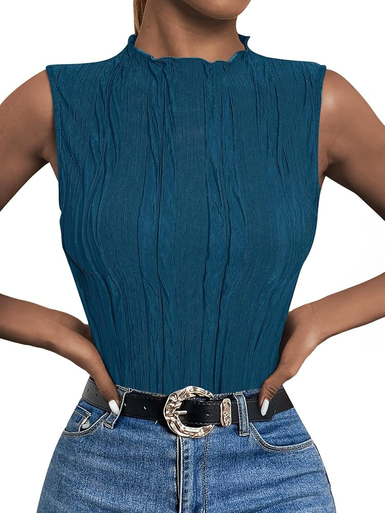 LILLUSORY Women's Mock Neck Business Casual Tank Tops Sleeveless Ruched Work Blouse Fitted 2025 T... | Amazon (US)