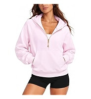 SUUKSESS Women Gold Half Zip up Cotton Hoodies Casual Pullover Sweatshirt | Amazon (US)