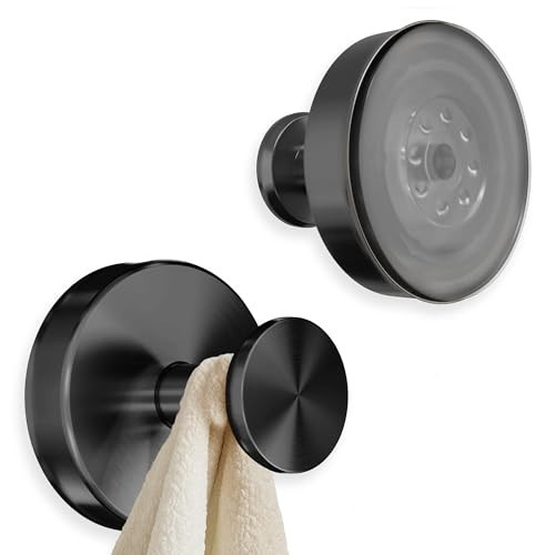 Black Shower Hooks - 2Pcs Sleek Black Suction Cup Hooks for Shower, Kitchen, Glass Door, Mirror, Tile, 11Lbs Load, Removable, No-Drill Mount - Rust Resistant Suction Towel Hook for Loofah, Robe, Towel | Amazon (US)