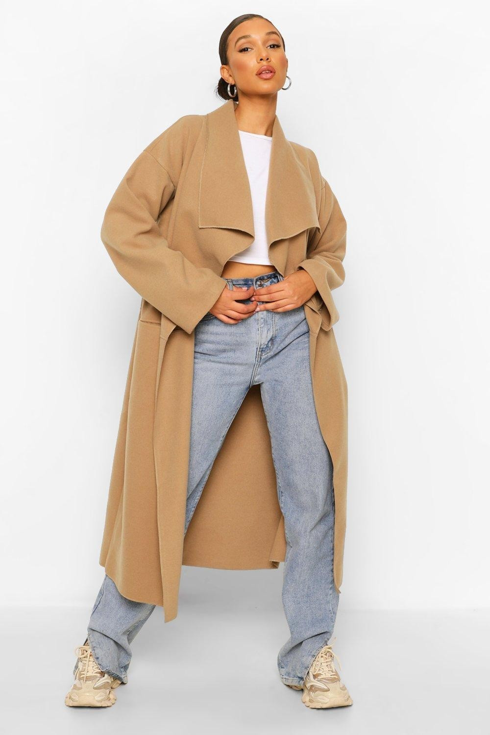 Womens Petite Waterfall Maxi Wool Look Coat - Beige - 10 | Boohoo.com (US & CA)