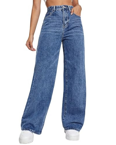 Flvsun Wide Leg Jeans for Women Casual High Waist Baggy Jeans Denim Pants Dark Blue XS. | Amazon (US)