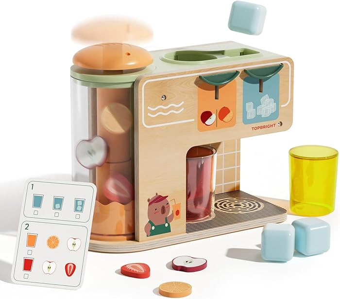 TOP BRIGHT Wooden Drink Dispenser Pretend Play Toys, Play Food Sets for Kids Kitchen with Cups, J... | Amazon (US)