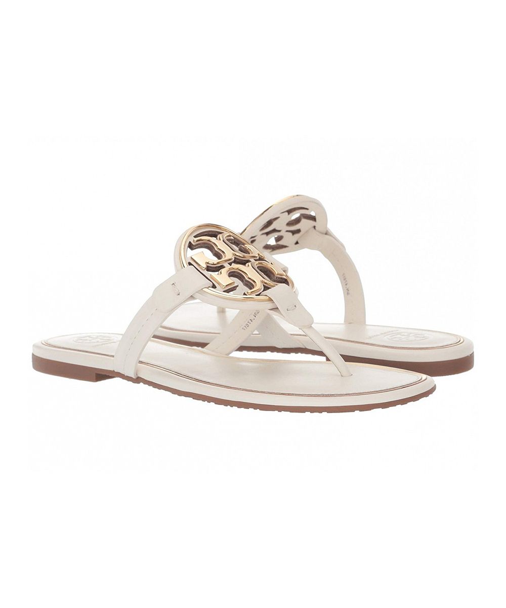 Tory Burch Women's Sandals Bleach/Gold - Bleach & Goldtone Logo Miller Leather Sandal | Zulily