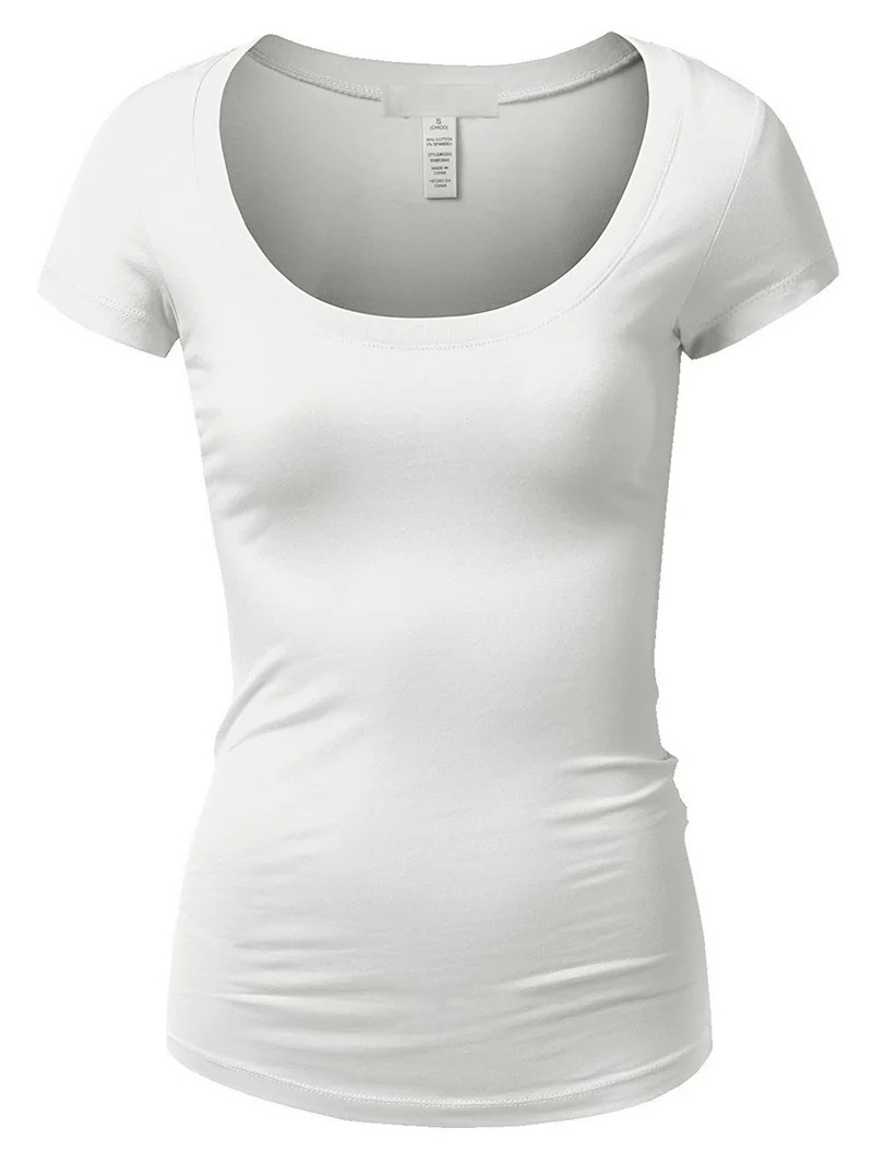 Essential Basic Scoop Neck Short Sleeve Tee for Women Tshirt - Junior, White, L | Walmart (US)