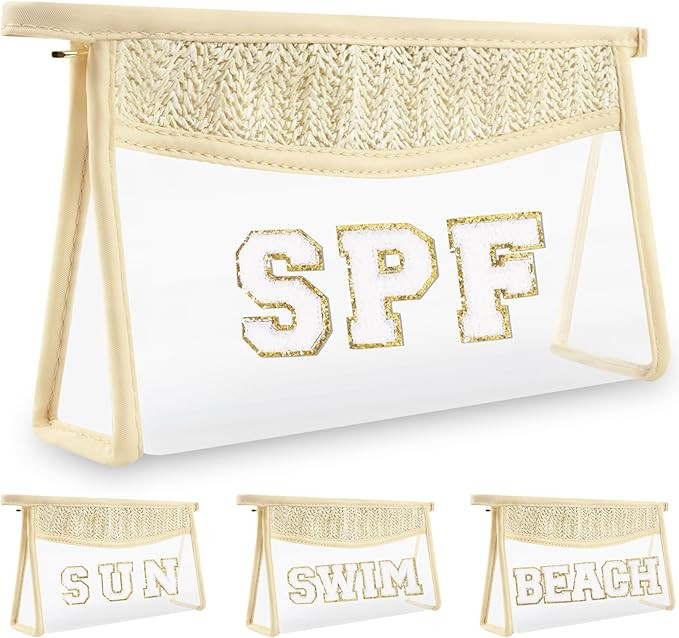 Amazon.com: Clear Makeup Letter Patch Makeup Bag SPF Pouch, Boho Clear Toiletry Bag Travel Preppy... | Amazon (US)