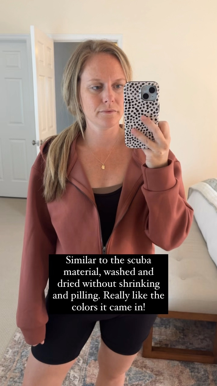 scuba zip up target dupe. I've washed and dried this already and I'm impressed with the quality! I sized up to a medium (27 weeks pregnant) 5 foot 2! It accommodates the bump and give a more roomy/boxy look when not pregnant !

#LTKStyleTip #LTKActive