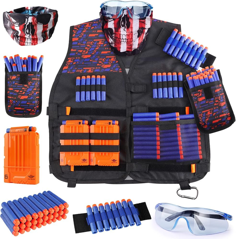 UWANTME Kids Tactical Vest Kit for Nerf Guns Elite Series with Refill Darts,Tactical Mask Wrist B... | Amazon (US)