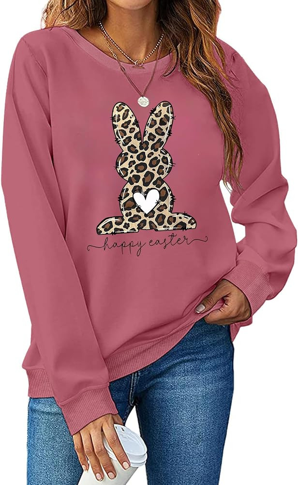 Easter Sweatshirts for Women Easter Sweaters Bunny Rabbit Graphic Shirt Cute Bunny Long Sleeve Pu... | Amazon (US)
