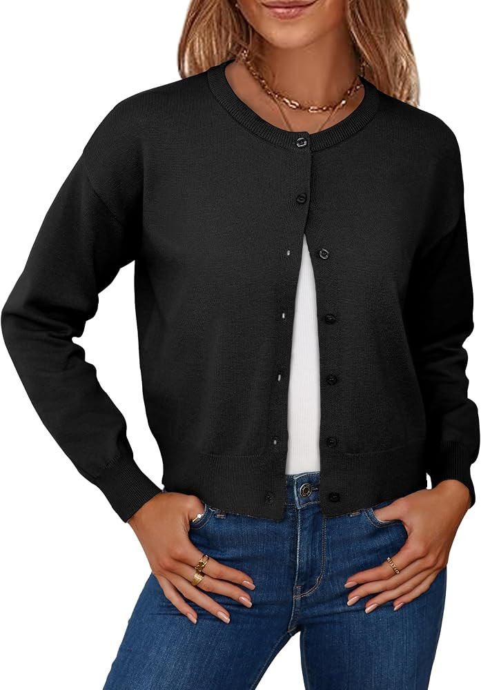 Cropped Cardigan Sweaters Long Sleeve Button Down Knit Sweater for Women | Amazon (US)