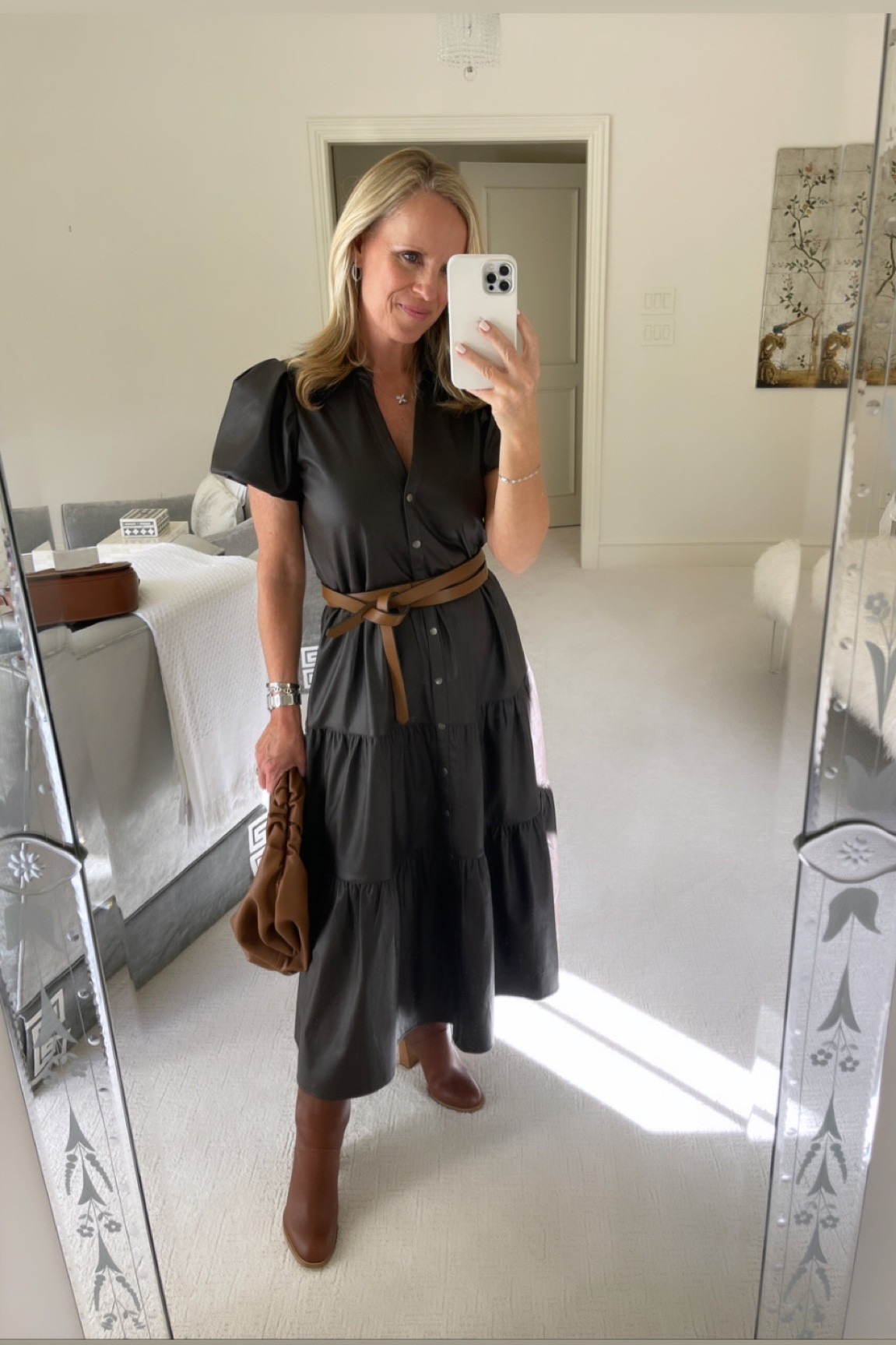 floor length brown dress Black Maxi Dress with Belt  Anastasiia Ivanova