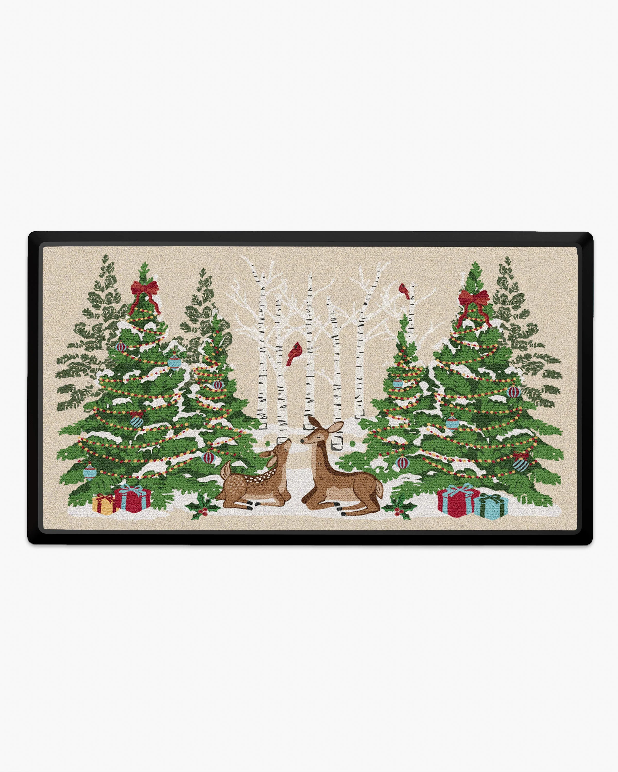 Woodland Holiday Cream Large Doormat | Ruggable