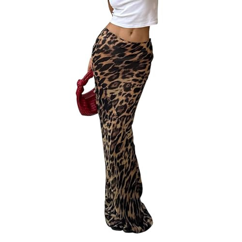Women's Elegant Leopard Print Maxi Skirt Flowy Extra Long Skirt Zipper High Waisted Bodycon Mermaid Skirt | Amazon (US)