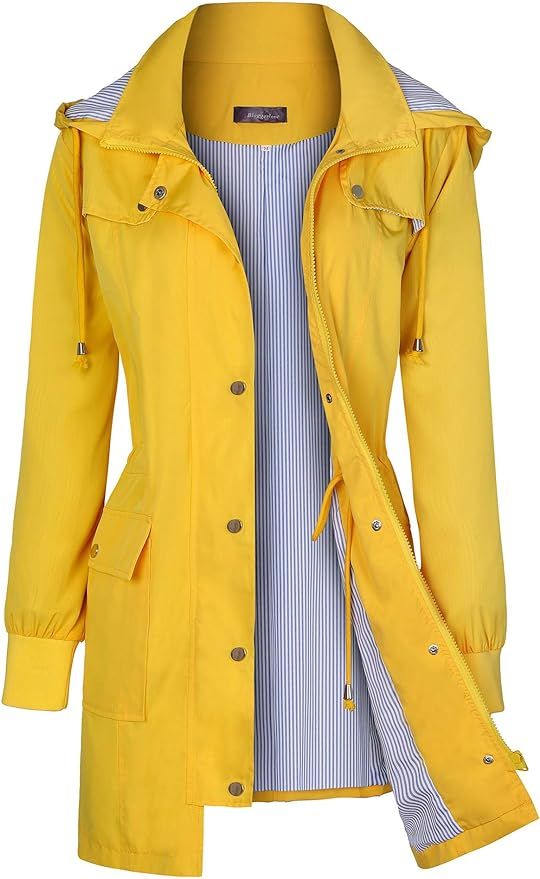 Bloggerlove Women's Raincoats Windbreaker Rain Jacket Waterproof Lightweight Outdoor Hooded Trenc... | Amazon (US)