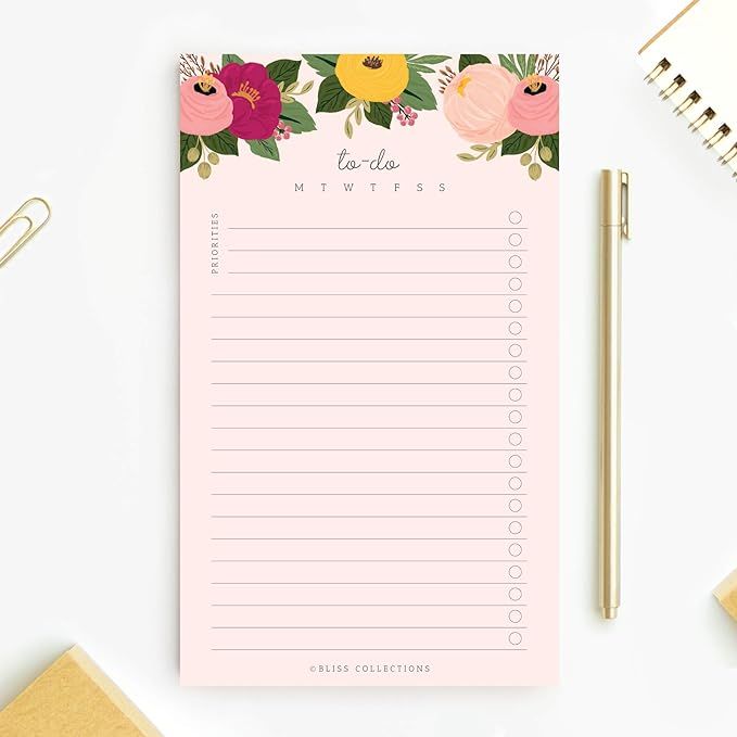 Bliss Collections to Do List Notepad, Blush Floral Tear-Off Pad, Memo Pad for Shopping Lists, Rem... | Amazon (US)