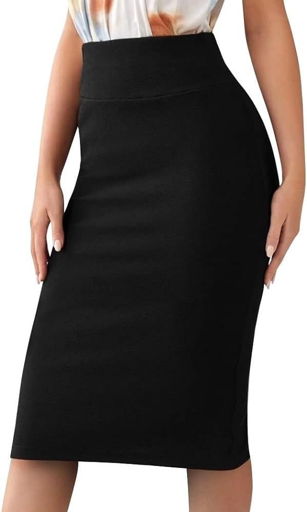 Sweet Hearts Women’s Basic Stretch Pencil Skirt- Regular & Plus Size- Below Knee Office Midi Bo... | Amazon (US)