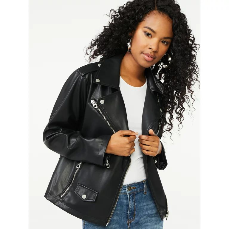 Scoop Women's Faux Leather Moto Jacket - Walmart.com | Walmart (US)