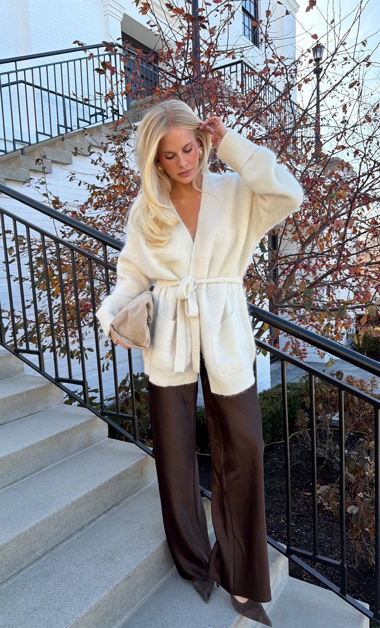 Wearing a small in both my cardigan (almost sold out, linked similar) and satin pants (are $$$, linked similars too). #kathleenpost

Fall outfit, fall fashion, winter outfit, satin pants, satin trousers, holiday outfit, holiday party, thanksgiving outfit, dinner party

#LTKHoliday #LTKSeasonal #LTKootd