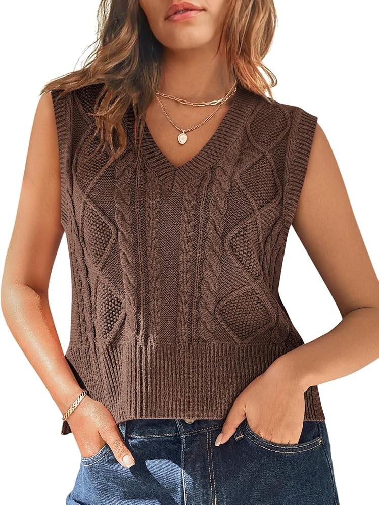 Sweater Vest for Women V Neck Sleeveless Knit Solid Casual Ribbed Preppy Pullover Tops | Amazon (US)