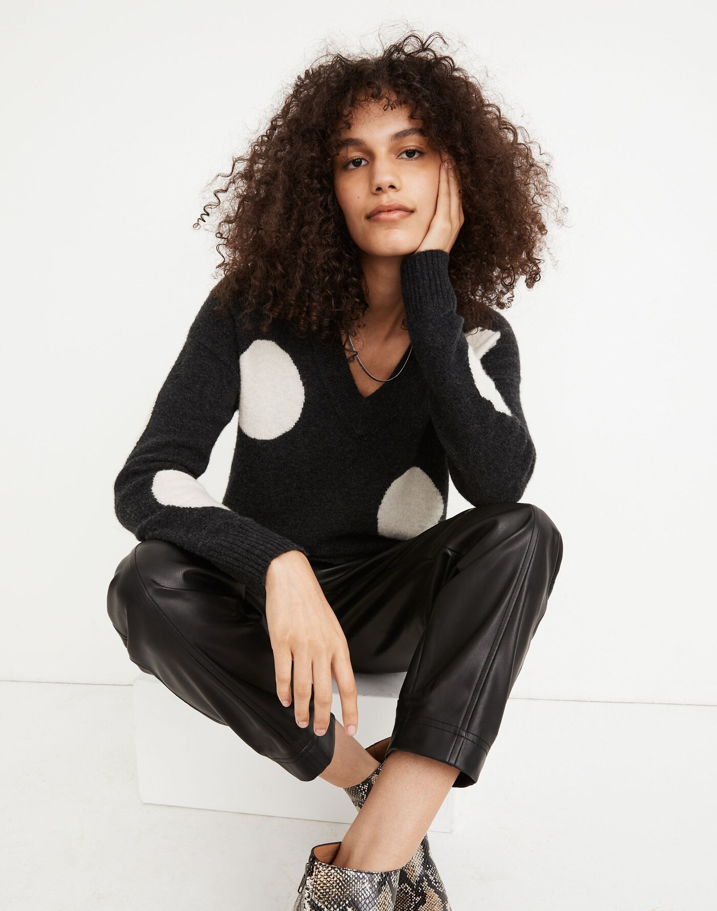Dotted Bartlett V-Neck Pullover Sweater in Coziest Yarn | Madewell