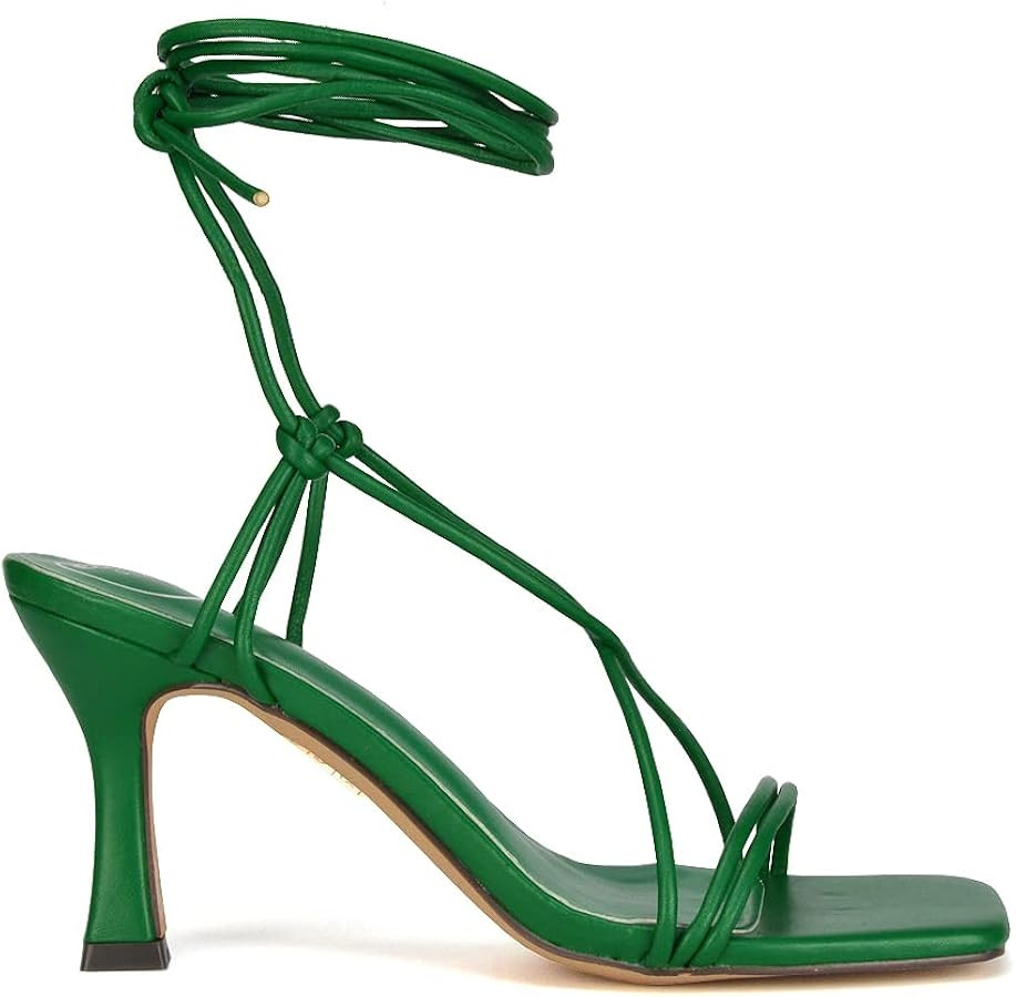 ESSEX GLAM Womens Mid High Heel Lace Up Sandals Ladies Strappy Square Toe Stiletto Party Shoes Si... | Amazon (UK)