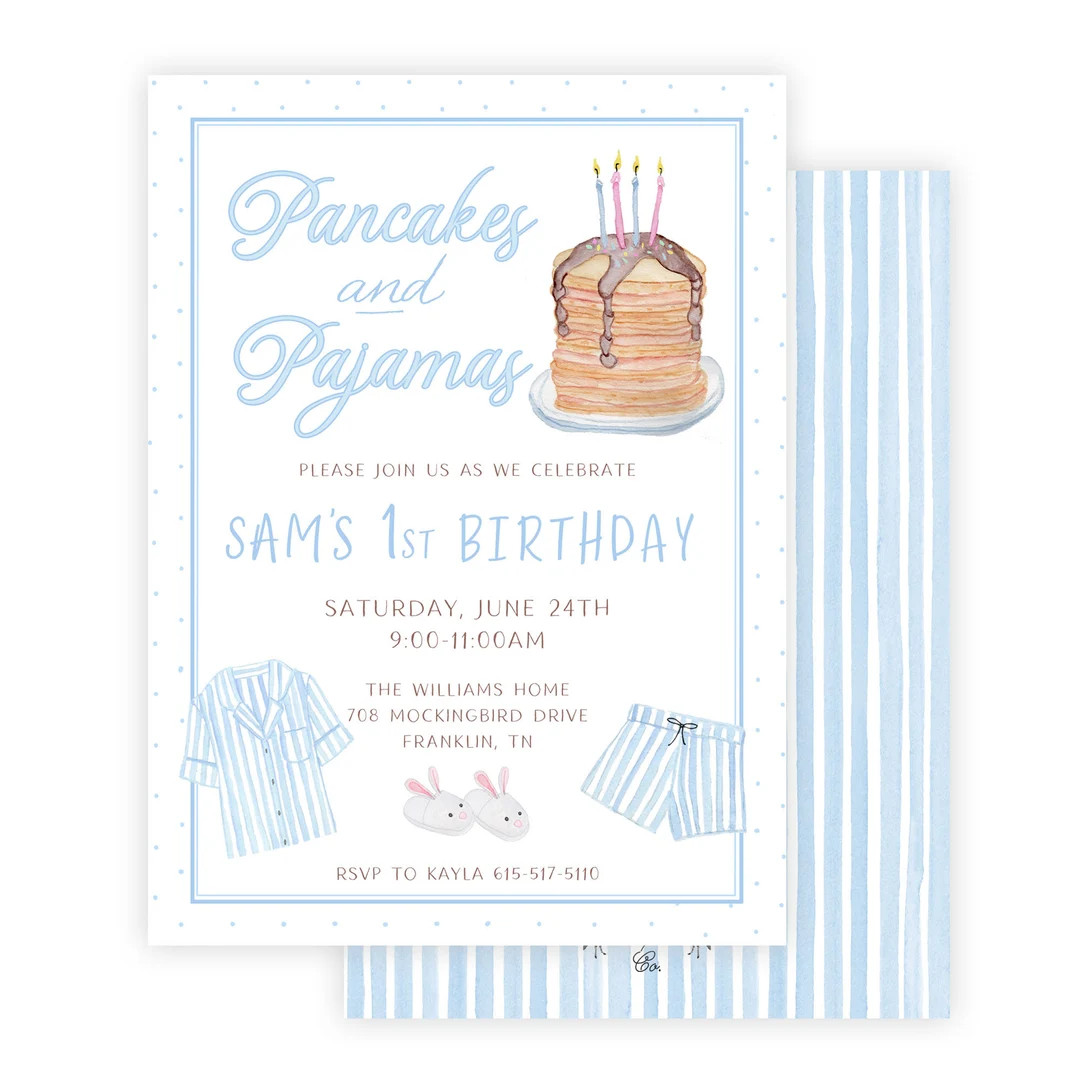 Watercolor Pajamas & Pancakes Birthday Invitation | Pajamas and Pancakes | Breakfast Party | Boys... | Etsy (US)