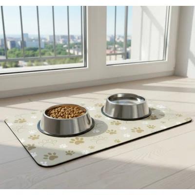 Beige Pet Feeding Mat, Absorbent Water Bowl Mat For Dogs And Cats, Spill-Proof Food Mat, Standard 12*20 Inch Pet Food Mat. | Wayfair North America