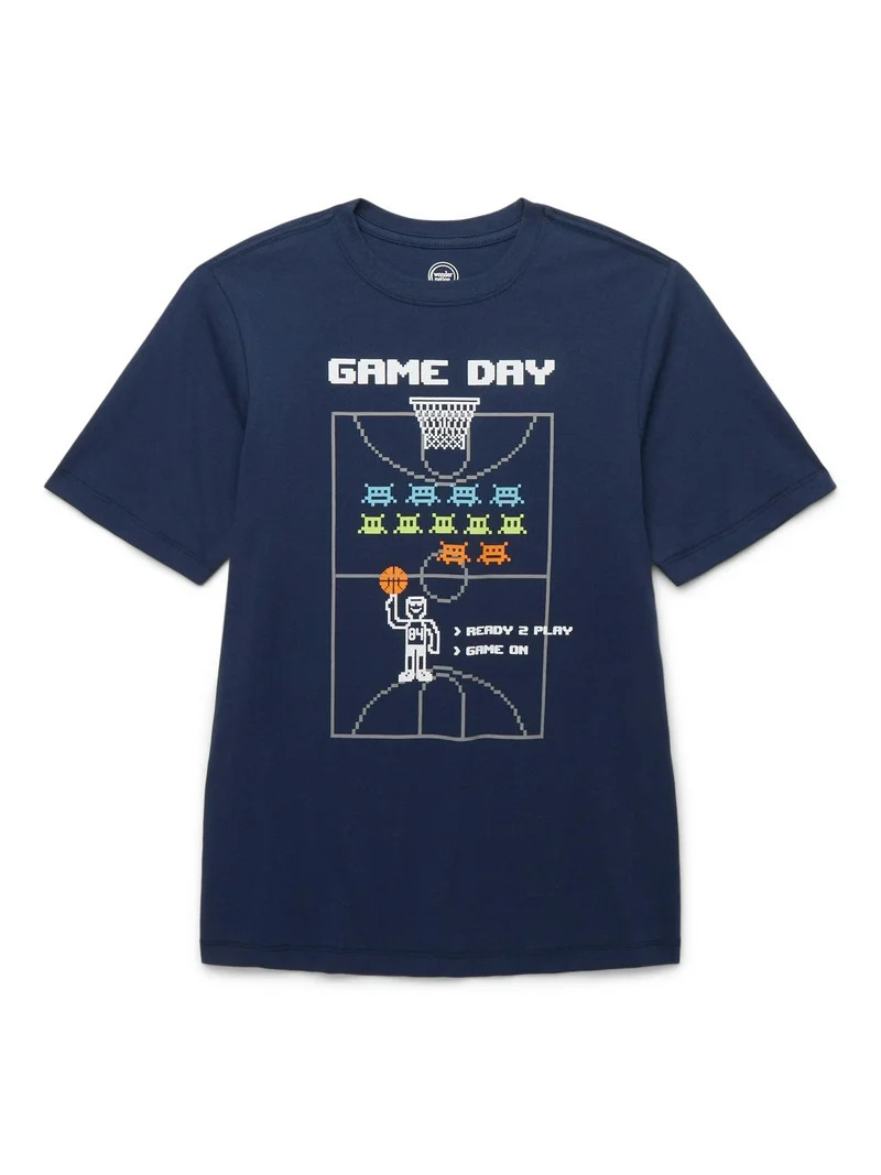 Wonder Nation Game day Game on, Crew Neck, Short Sleeve, Graphic T-Shirt, Sizes 4-18 - Walmart.co... | Walmart (US)