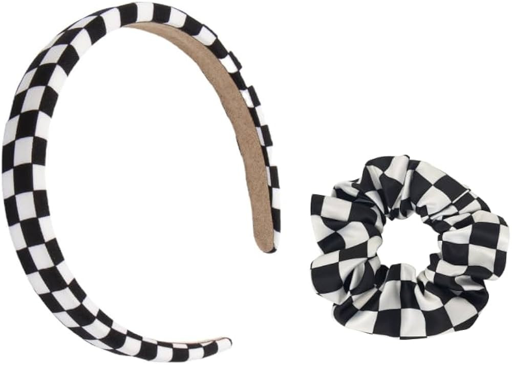 1 PCS Checkered headband and matching hair tie Plaid Hair Accessories for Women.Black and white c... | Amazon (US)