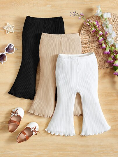 SHEIN Baby 3pcs Lettuce Trim Flare Leg Pants | SHEIN