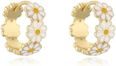 Cute Daisy Flower Hoop Earrings for Women Dainty Yellow White Enamel Lucky Floral Small Huggie Ho... | Amazon (US)