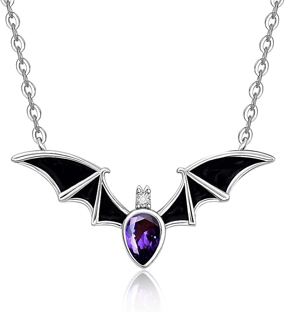 Halloween Bat Necklace Sterling Silver for Women Black Ruby Amethyst Sapphire Diamond Cubic Zirco... | Amazon (US)