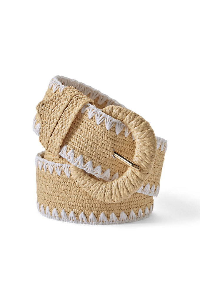 Women's Stretch Raffia Belt - Lands' End - Ivory - M | Lands' End (US)