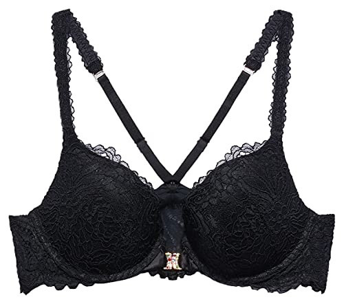 Savage X Fenty, Women's, Romantic Corded Lace Front-Closure Push Up Bra, Caviar, 40DDD | Amazon (US)