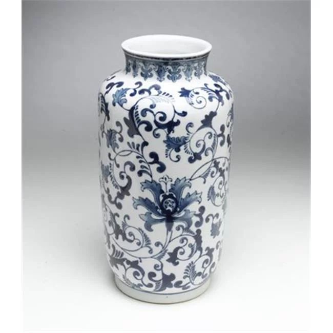 AA Importing 59700 Leaf & Scrollwork Design Vase, Blue & White | Walmart (US)