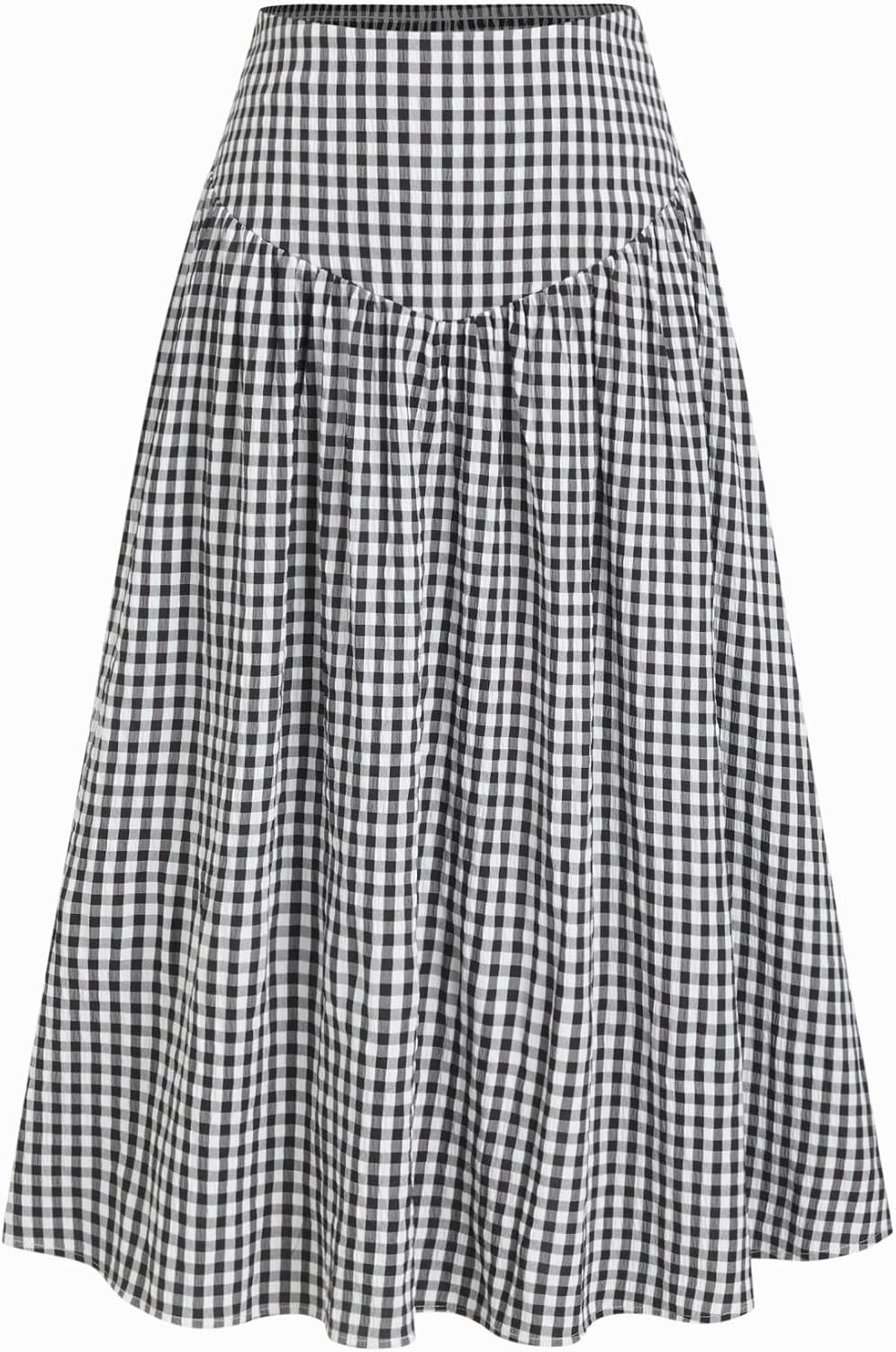 CIDER Gingham Midi Skirts for Women A Line High Waist Long Plaid Maxi Skirt | Amazon (US)