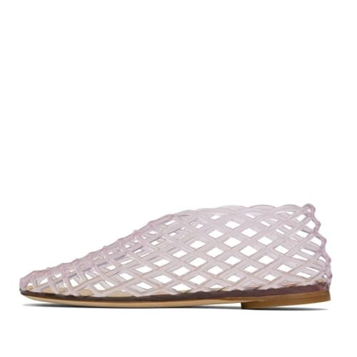 keleimusi Women's Woven Jelly Flats Slip-On Square Toe Mesh Ballet Flats Sole Lightweight Breathable Summer Slides Clear Hollow Jelly Sandals Beach Ballerina Jellies Shoes | Amazon (US)