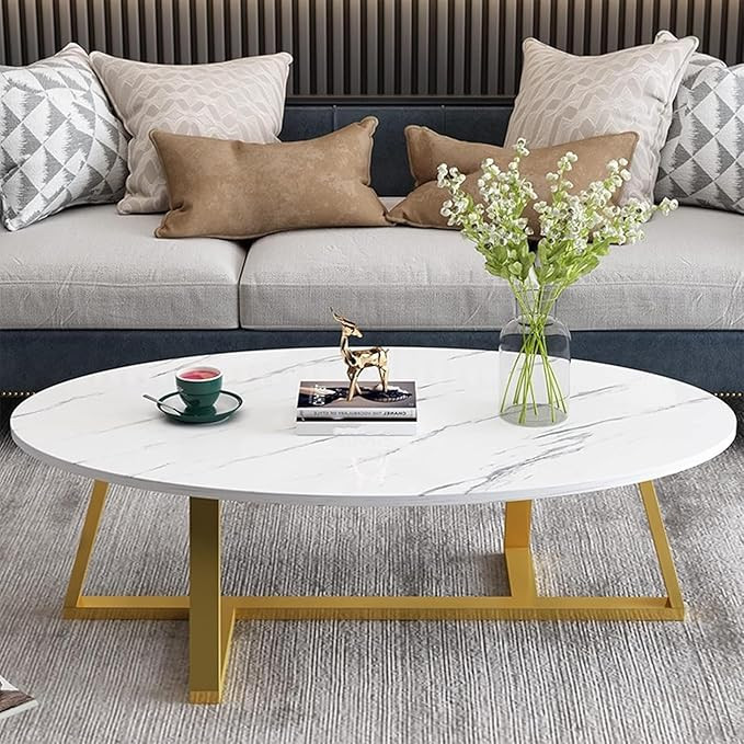 Coffee Table White Faux Marble Coffee Table for Living Room,Oval Center Tables Modern Tea Table f... | Amazon (US)