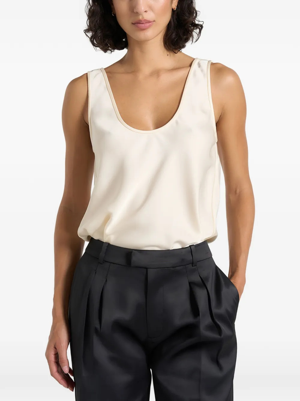 Manière De Voir Mathilda In Ivory Satin scoop-neck open-back Vest | Neutrals | FARFETCH UK | Farfetch Global