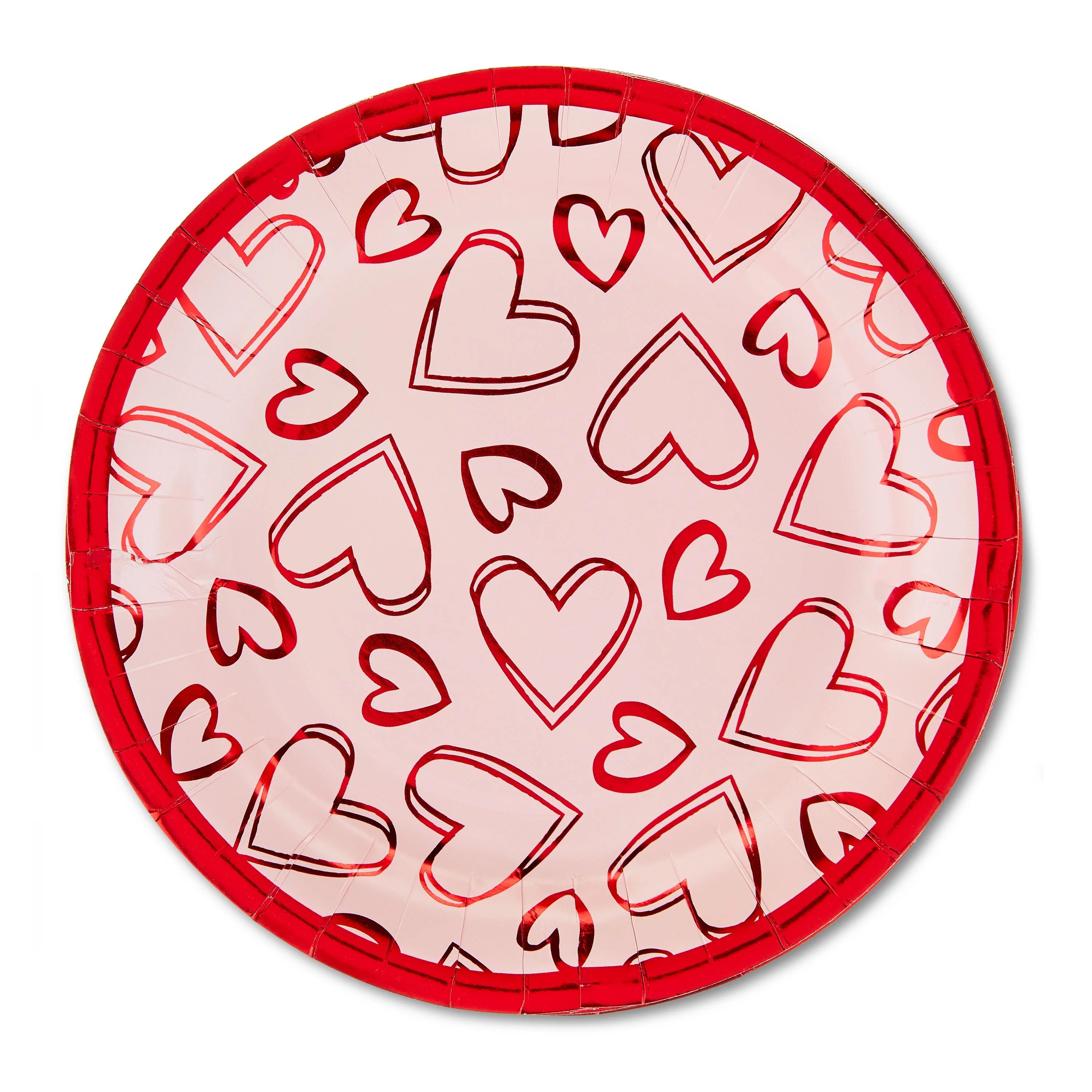 Valentine's Day Pink and Red Foil Heart Paper Plate, 8 Count, by Way To Celebrate | Walmart (US)