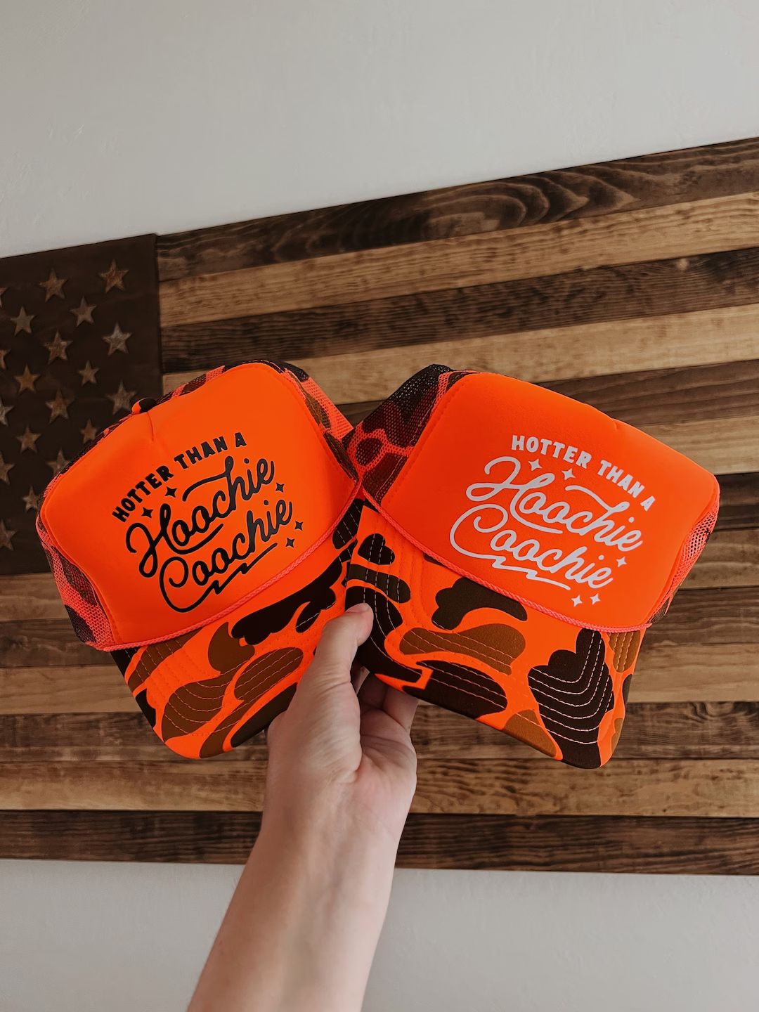 Hoochie Coochie Neon Orange Camo Trucker Hat | Etsy (US)