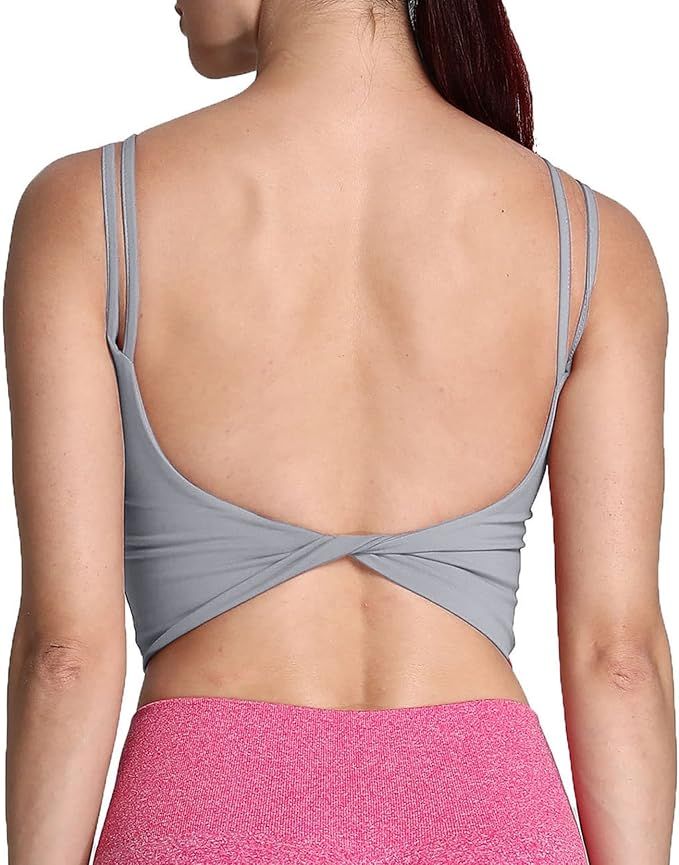 Aoxjox Women's Workout Sports Bras Fitness Padded Backless Yoga Crop Tank Top Twist Back Cami | Amazon (US)