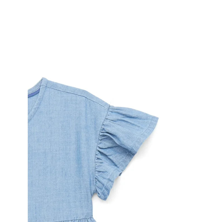 Wonder Nation Toddler Girls Cotton Dress with Flutter Sleeves, Sizes 12M-5T | Walmart (US)