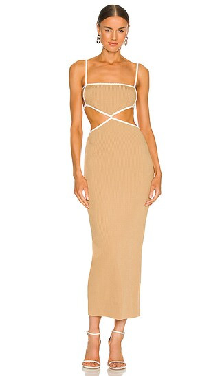 Coyote Midi Dress in Camel & Ivory | Revolve Clothing (Global)