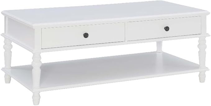 Linon Mavis Wood Coffee Table with 2 Drawers & Bottom Shelf in White | Amazon (US)