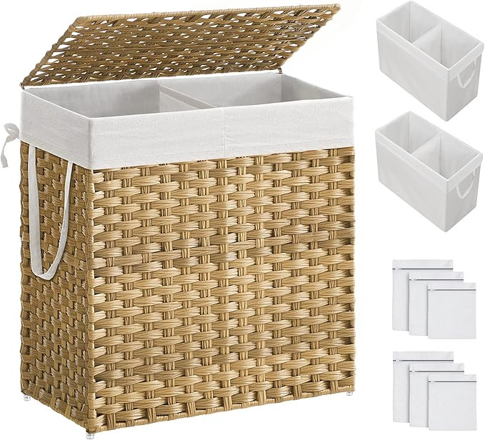 SONGMICS Laundry Hamper with Lid, 110L Clothes Hamper with 2 Removable Liner Bags & 6 Mesh Bags, ... | Amazon (US)