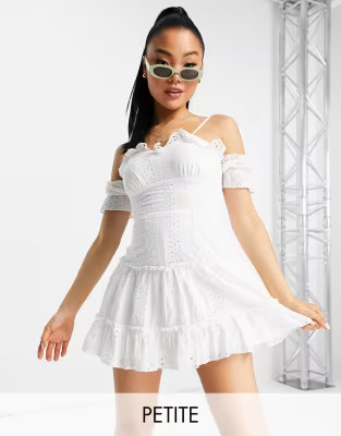 Parisian Petite eyelet swing mini dress in white | ASOS (Global)