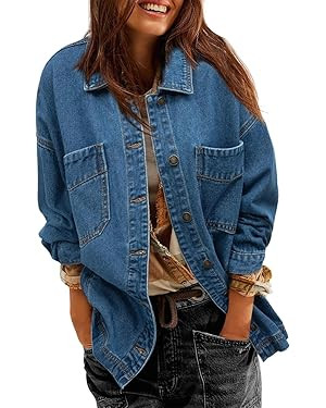 Sidefeel Women's Jean Jacket Oversized Boyfriend Button Up Long Sleeve Split Zimbaplatinum Denim ... | Amazon (US)