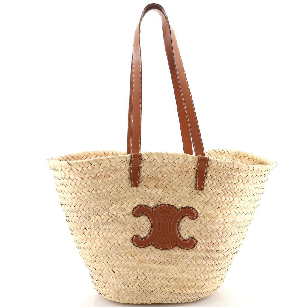 Triomphe Basket Shoulder Bag Raffia with Leather Large | Rebag