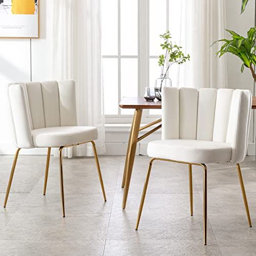 Janoray Velvet Dining Chairs Upholstered Gold Metal Legs Cream Mid Century Modern Accent Chair Se... | Amazon (US)